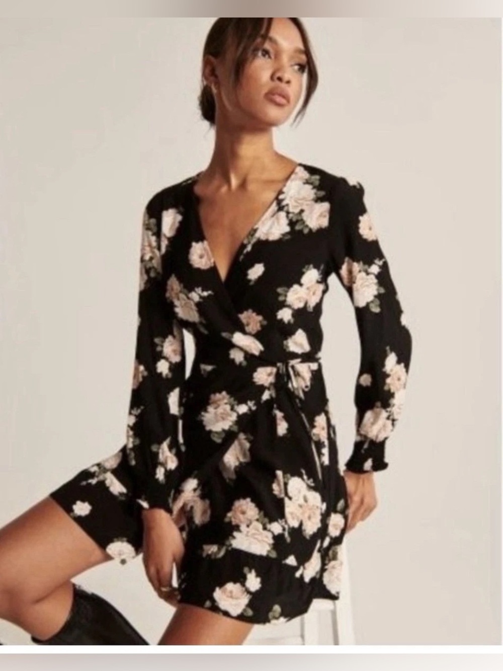 Abercrombie & Fitch Black Mini Dress with Blush Floral